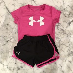 Girls pink and black Under Armour set.